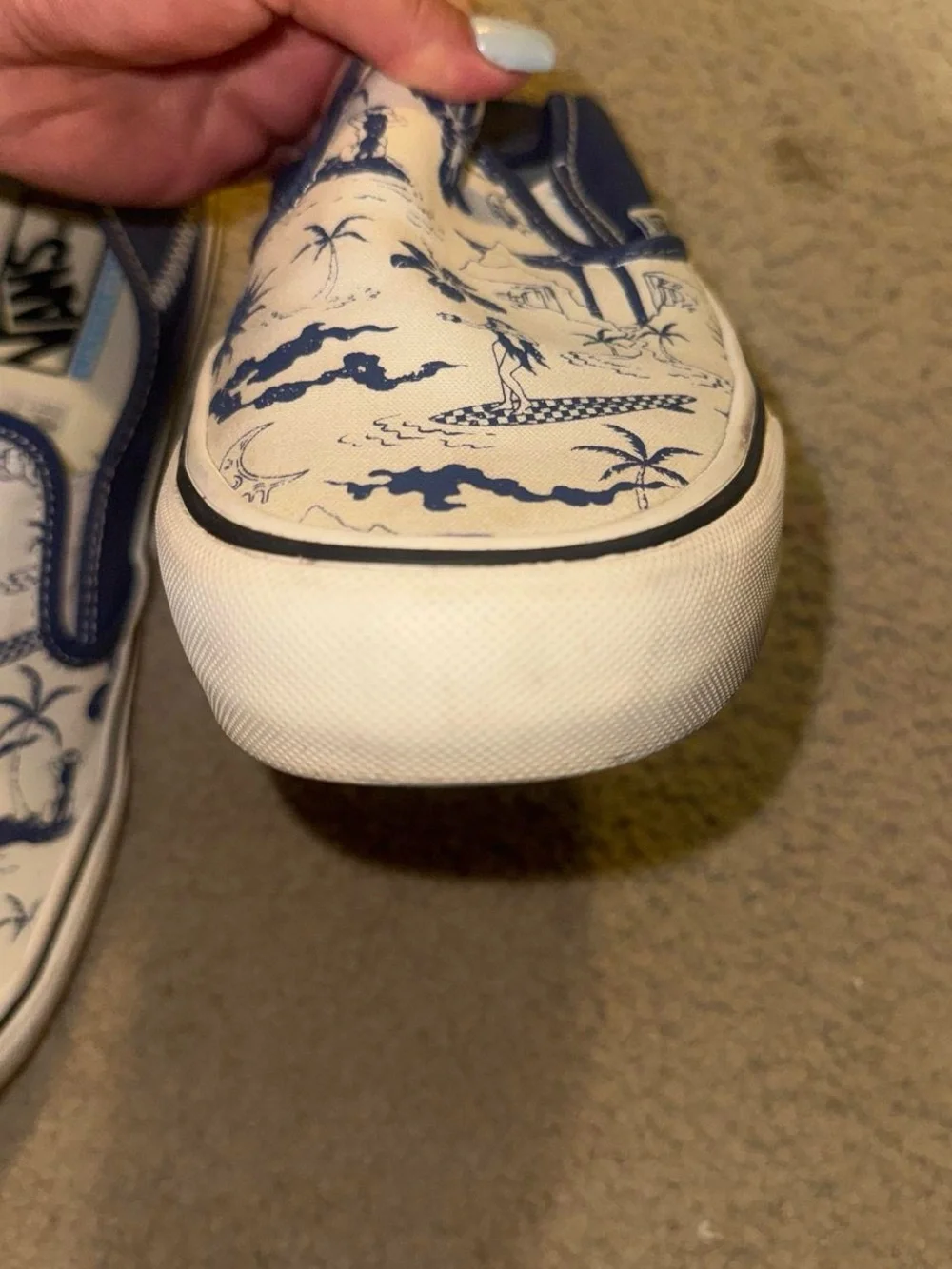 Vans Blue & White Surf Print Slip-On Loafers